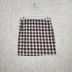 Shein Womens Plaid Mini Skirt Brown Black Medium Stretch Elastic Waist Pre-Owned